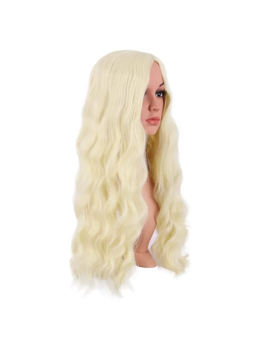 Women's Light Blonde 28 Inch Synthetic Fiber Long Middle Part Curly Cosplay Wigs